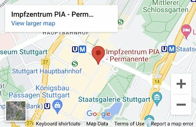 Impfzentrum Stuttgart Map klein PIA Impfzentrum Gesundheitsamt Stuttgart West dargestellt auf einer Karte