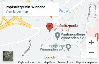 Impfzentrum Winnenden kleine map PIA Impfzentrum Winnenden dargestellt auf einer Karte